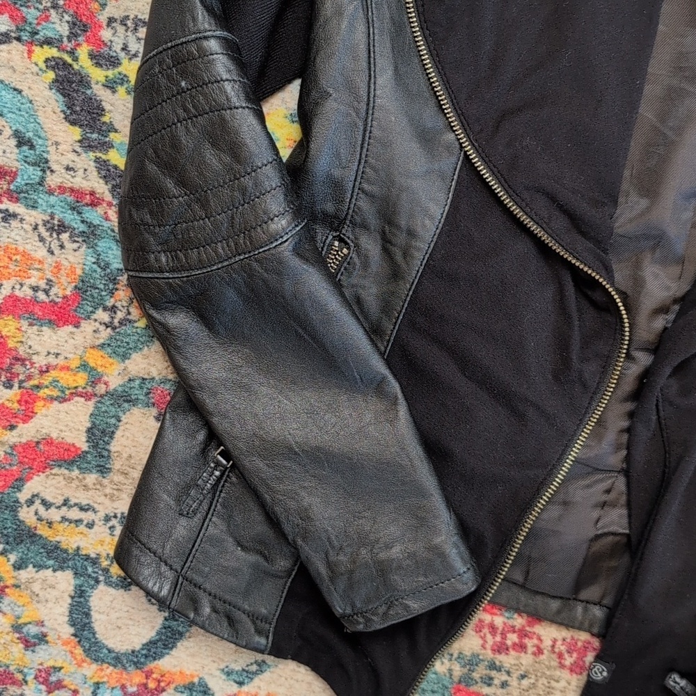 Treasure & Bond XS black real leather moto jacket with fabric front - Picture 3 of 7